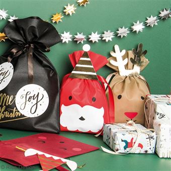Grand Sac Cadeau en tissu Rouge - Père Noël - 30 x 45 cm - Pochette papier  et sac cadeaux - Achat & prix