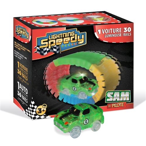 Lightning speedy voiture de course lumineuse sam le pilote et 30 rails luminescents