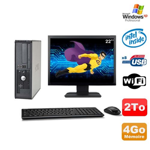 PC Dell 380 Sff E5200 2.5Ghz 4Go Disque 2To Dvd WiFi Win Xp Ecran 22'