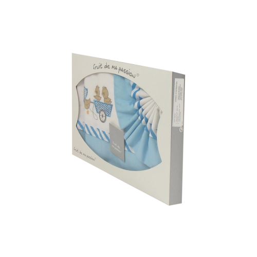 Coffret Parure de draps pour berceau, landau, couffin bleu ciel - Motif Poussins Chariot