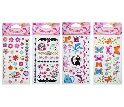 Lot De 4 Plaque De Tatouages Temporaires Fille Fleur Papillon Animaux Tatoo