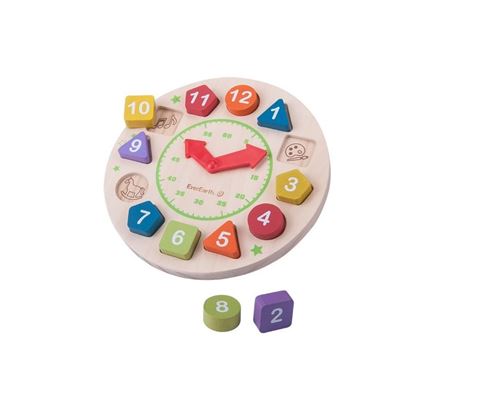 Everearth Horloge en bois forme éducative multicolore 23 cm