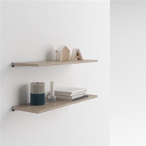Mobilifiver Paire d'étagères 60x25 cm avec support en aluminium, Chêne Naturel, 60 x 25 x 2 cm, Mélaminé/Aluminium, Made in Italy