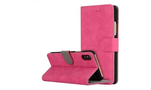 Etui folio aspect nubuck fushia pour iPhone-X rabat latéral et fonction stand