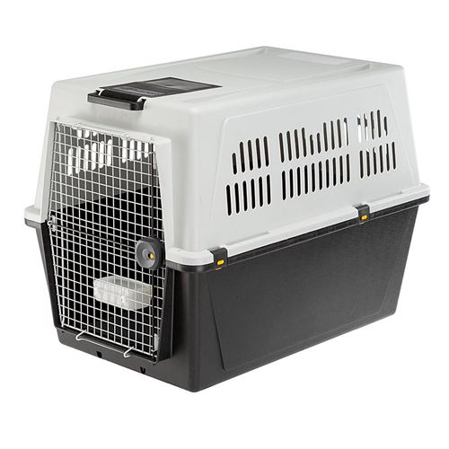 Ferplast Transport pour chiens de grande taille ATLAS 70 PROFESSIONNAL, Box pour le transport de grands chiens avec mangeoire et accessoires inclus, porte en acier plastifié, fermeture de sécurité, grilles d'aération, 68,5 x 101 x h 75,5 Gris