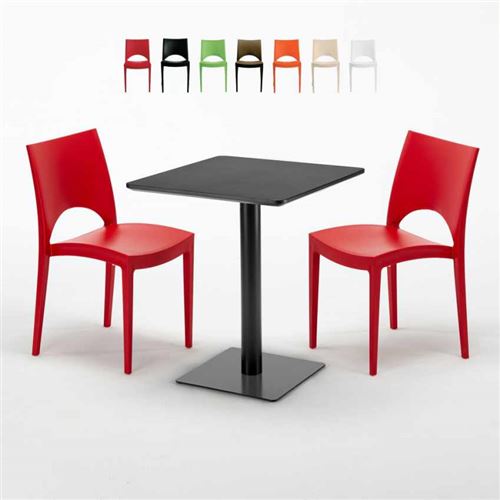 Table carrée 60x60 noire avec 2 chaises colorées Paris Licorice, Couleur: Rouge