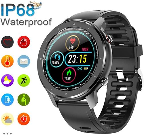 Montre Connectée CHRONUS pour Femme Homme Sport Avec IP68 Etanche Fréquence Cardiaque Suivi du Sommeil Notification pour Android iOS-Noir