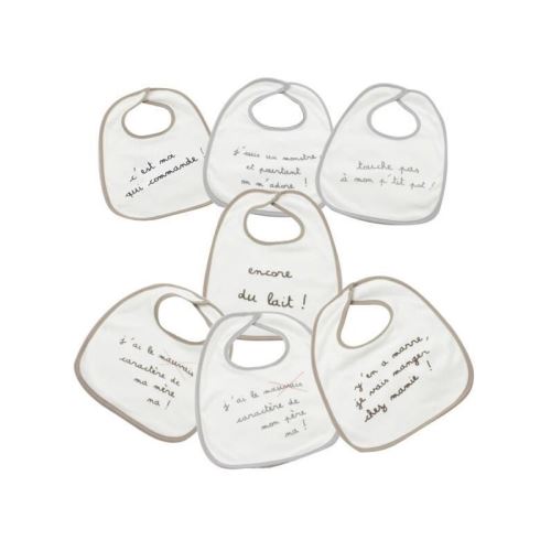 Trois kilos sept bavoir avec textes rigolos ecru - lot de 7