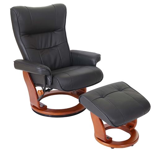 MCA fauteuil relax Montreal, fauteuil de télévision, tabouret, cuir, charge 130kg ~ noir, doré