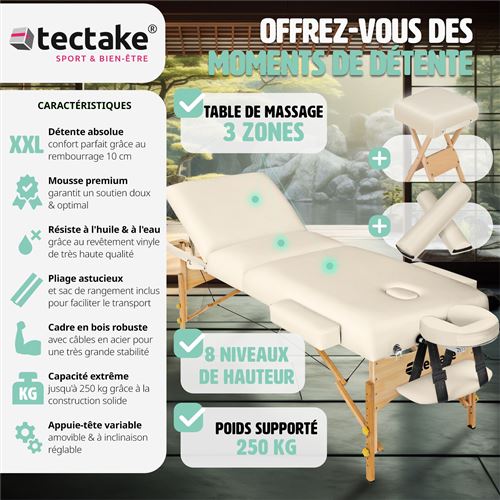 Vivezen - Table de Massage Pliante 3 Zones en Bois avec Panneau Reiki +  Accessoires et Housse de Transport - Plusieurs Coloris