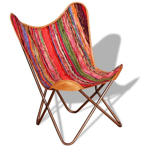 vidaXL Chaise papillon Tissu chindi Multicolore