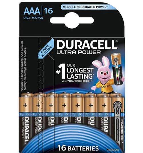 Pack de 16 piles duracell ultra power lr3 micro aaa
