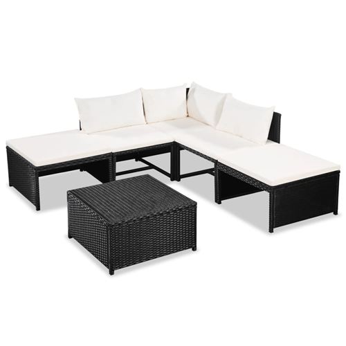Mobilier de jardin 15 pcs Résine tressée Noir et blanc crème