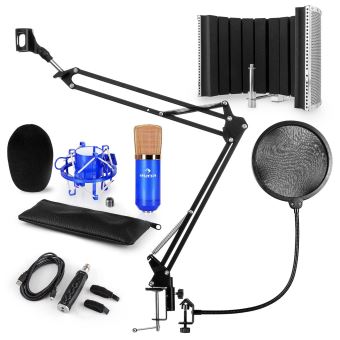 Auna Cm001bg Set Home Studio V5 Micro Usb A Condensateur Avec Bras Filtre Anti Pop Et Ecran Bleu Et Or Microphone Top Prix Fnac