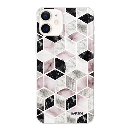 Coque pour iPhone 12 mini souple transparente Cubes Géométriques Motif Ecriture Tendance [Evetane®]