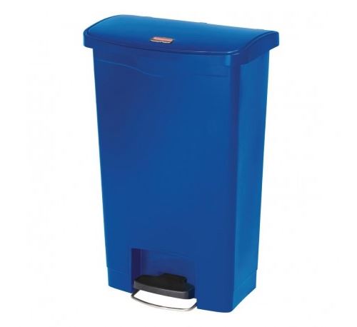 Poubelle à pédale frontale large bleue 50l slim jim step-on