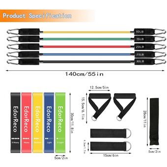 Set De 5 Bandes De Résistance élastique Fitness - 10 à 150 Lbs, Avec Poignées, Sangles Cheville Et Ancrage Porte