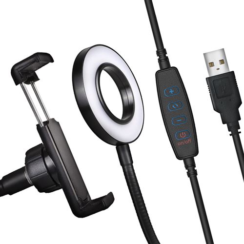 Selfie Ring Light Flexible Support Bureau Téléphone Fixation Pince Bigben Noir