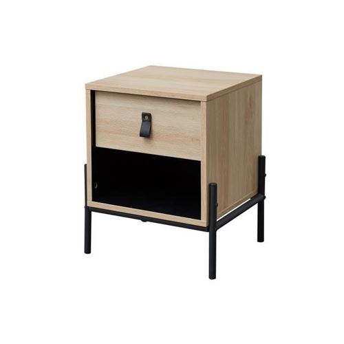 WORKSHOP Table de chevet enfant - 1 tiroir et 1 niche - Chene/Noir - L39 x P35 x H 47 cm