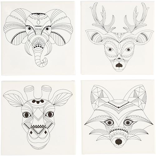 Creotime toile avec impression 20 x 20 cm animaux 4 pièces