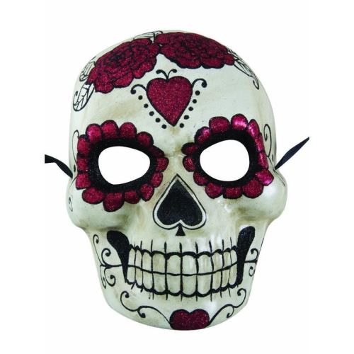 Masque adulte day of the dead - Blanc et rouge