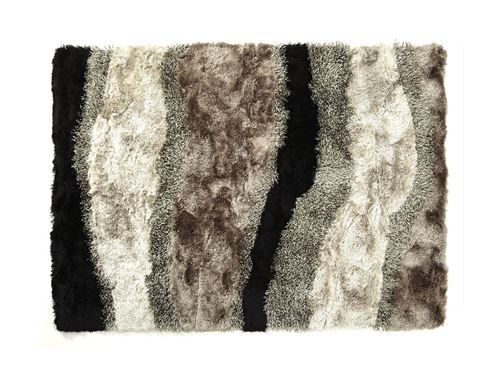 Tapis shaggy à poils longs ECUME - tufté main - Taupe, blanc et noir - 160 x 230 cm