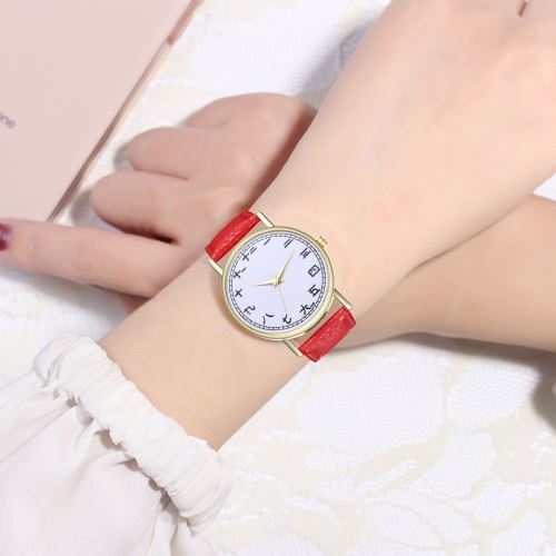 Quartz Montre Pour Femmes Bracelet En Cuir Montre Tendance Mode Numérique Cadran Montre À Quartz Festival Cadeau Table T95-Arouge