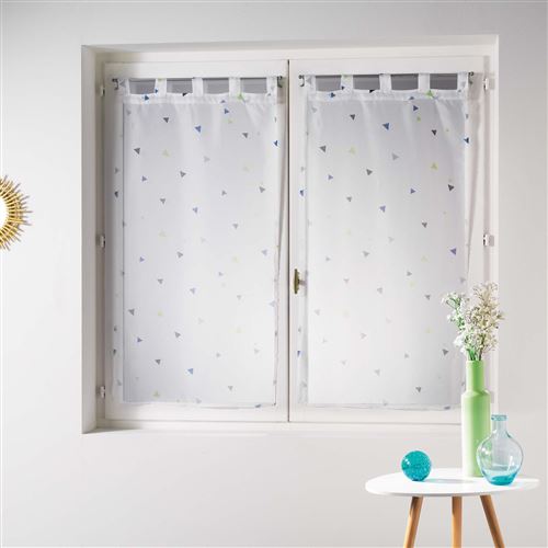 Paire droite passants 2 x 60 x 160 cm voile imprime trigone Bleu