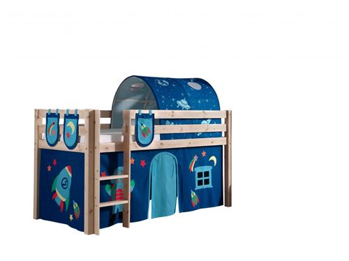 Lit Mi-Hauteur 90x200 Sommier Inclus et Housse Astro Pino - Bois