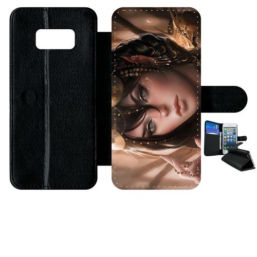 Etui À Rabat Samsung Galaxy S8 Femme Fantasy Brune Yeux Vert