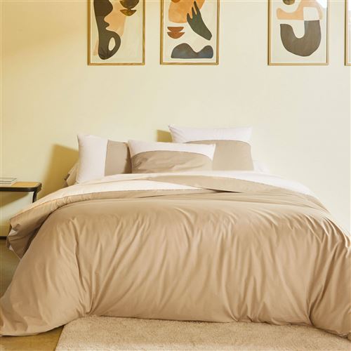 Drap housse percale Sporting BLANC DES VOSGES, Chanvre - 140 x 190 cm