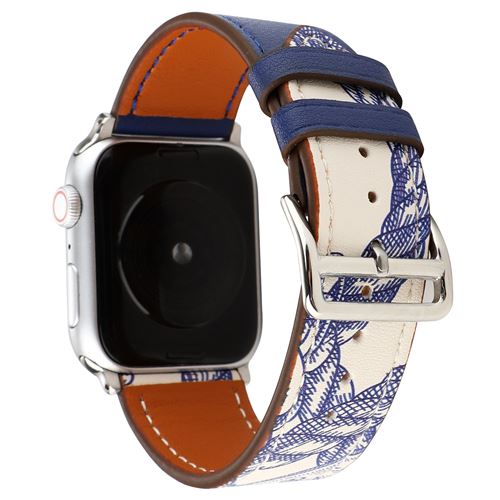 Non Communiqué Bleu Bracelet De Montre En Cuir Véritable Nouveau Style Pour Apple Watch Series 6/ Se/ 5/ 4 44Mm - Image 1