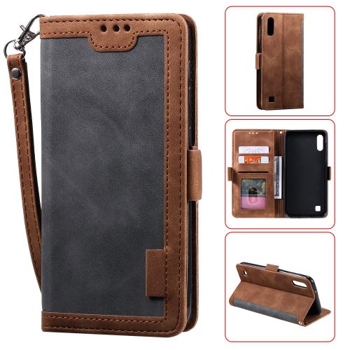 Etui en PU épissage de style rétro gris pour votre Samsung Galaxy A01