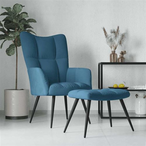 Vidaxl Bleu Chaise De Relaxation Avec Tabouret - Image 3