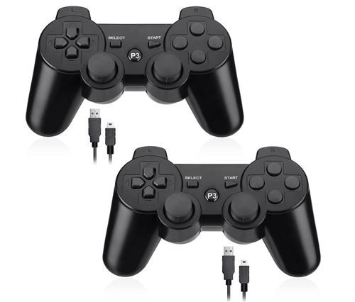 2PCS PS3 Manette sans Fil Double Shock Bluetooth pour Console de Jeu Playstation 3 avec Câble de Recharge