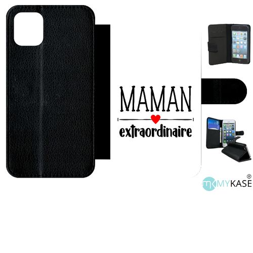 Etui My-Kase pour iPhone 11 - maman extraordinaire blanc - Simili-cuir Noir