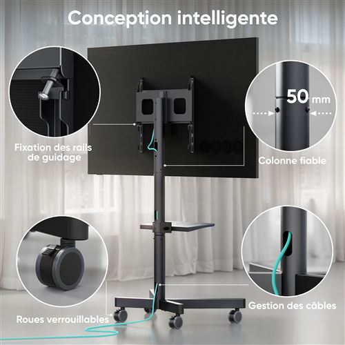 Support TV Mobile Sur Roulettes 32-75 Pouces - Hauteur Réglable 106-141cm - Charge 50kg - VESA 200x200 à 600x400 - Noir