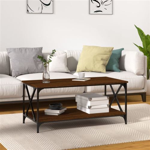 Non Communiqué Chêne Marron Table Basse 100X50x45 Cm Bois D Ingénierie Et Fer