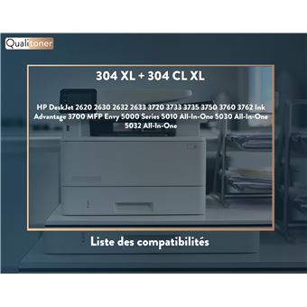 QUALITONER - 2 Cartouche compatible pour HP 304 XL + 304CL XL