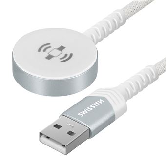 Chargeur Magnétique pour Watch Connecteur USB Câble Tressé 1.2m Swissten Blanc - 1