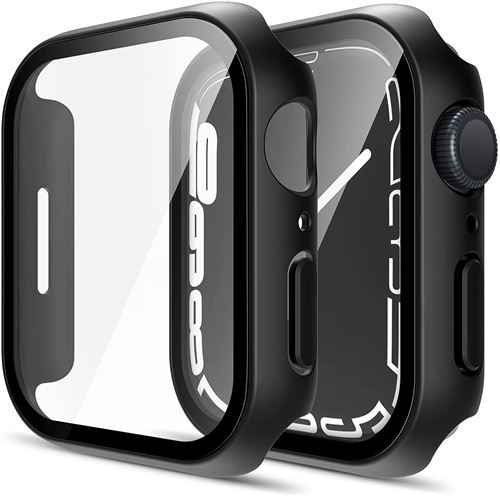 Coque compatible apple Watch 41mm Serie 8 Serie 7 - Protection rigide &eacute;tui noir &eacute;cran verre tremp&eacute;