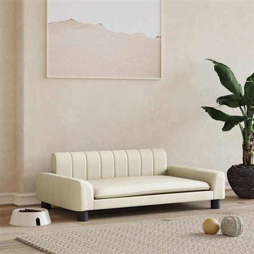 vidaXL Lit pour Chien, Canapé pour Animaux de Compagnie avec Cadre en Bois, Panier pour Chiots Maison Intérieur, Crème 90x53x30 cm Similicuir