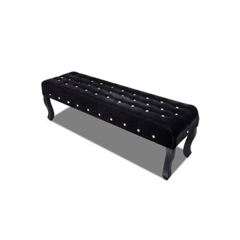 Banc Velours Noir 157 Cm Avec Boutons Cristal – Pieds En Bois Pin, Salon Chambre élégant - 2