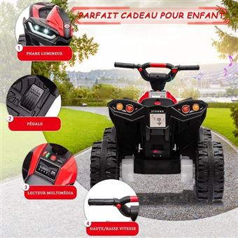 Quad électrique Enfant 12V Avec Télécommande Parentale, LED, Musique, 2 Vitesses (3-6 Km/h), Klaxon, ATV 83x53x56 Cm – Dès 3 Ans