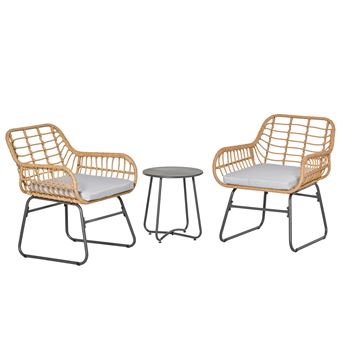 Salon De Jardin 3 Pièces Avec Fauteuils à Bascule En Corde Et Table Basse En Verre Trempe 95791916