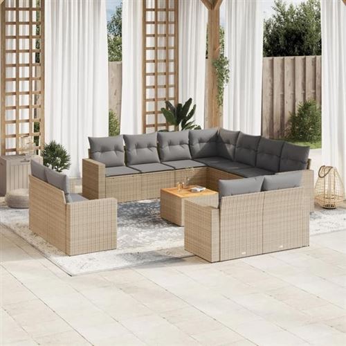Non Communiqué Beige Vidaxl Salon De Jardin Avec Coussins 12 Pcs, Canapés De Terrasse, Ensemble De Meubles De Patio, Mobilier D'extérieur, 3224386