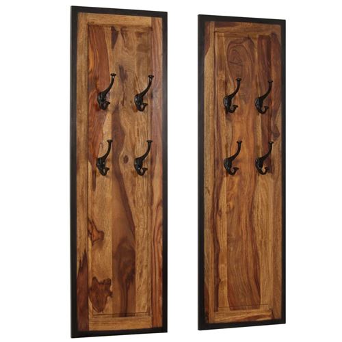 vidaXL Portemanteaux 2 pcs Bois solide de Sesham