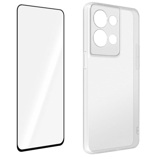 Coque pour Oppo Reno 8 5G Silicone Souple et Film Verre Trempé 9H Avizar transparent contour noir