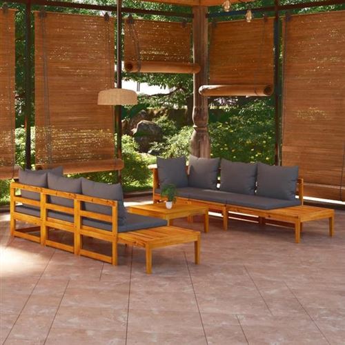 Non Communiqué Gris Salon De Jardin Modulable Vidaxl Bois 6 Personnes 5 Pieces