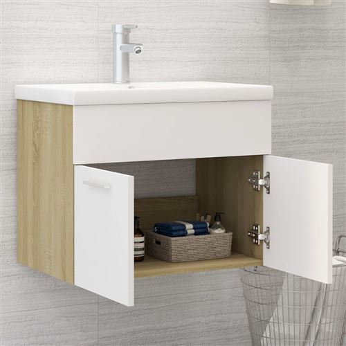 VidaXL Armoire d'évier et lavabo intégré Blanc/chêne sonoma Aggloméré
